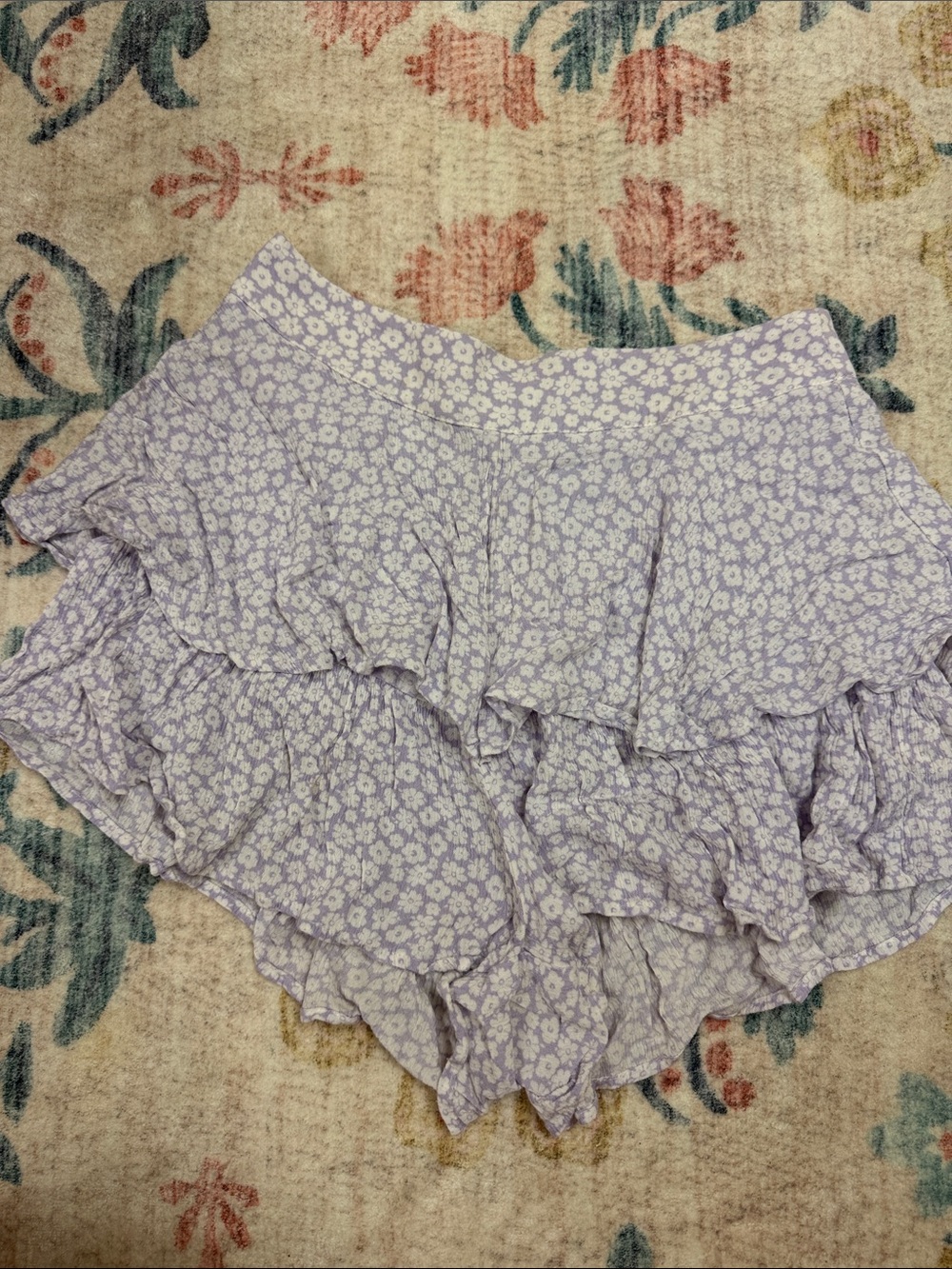 Altar’d State Lilac Floral Tiered Shorts